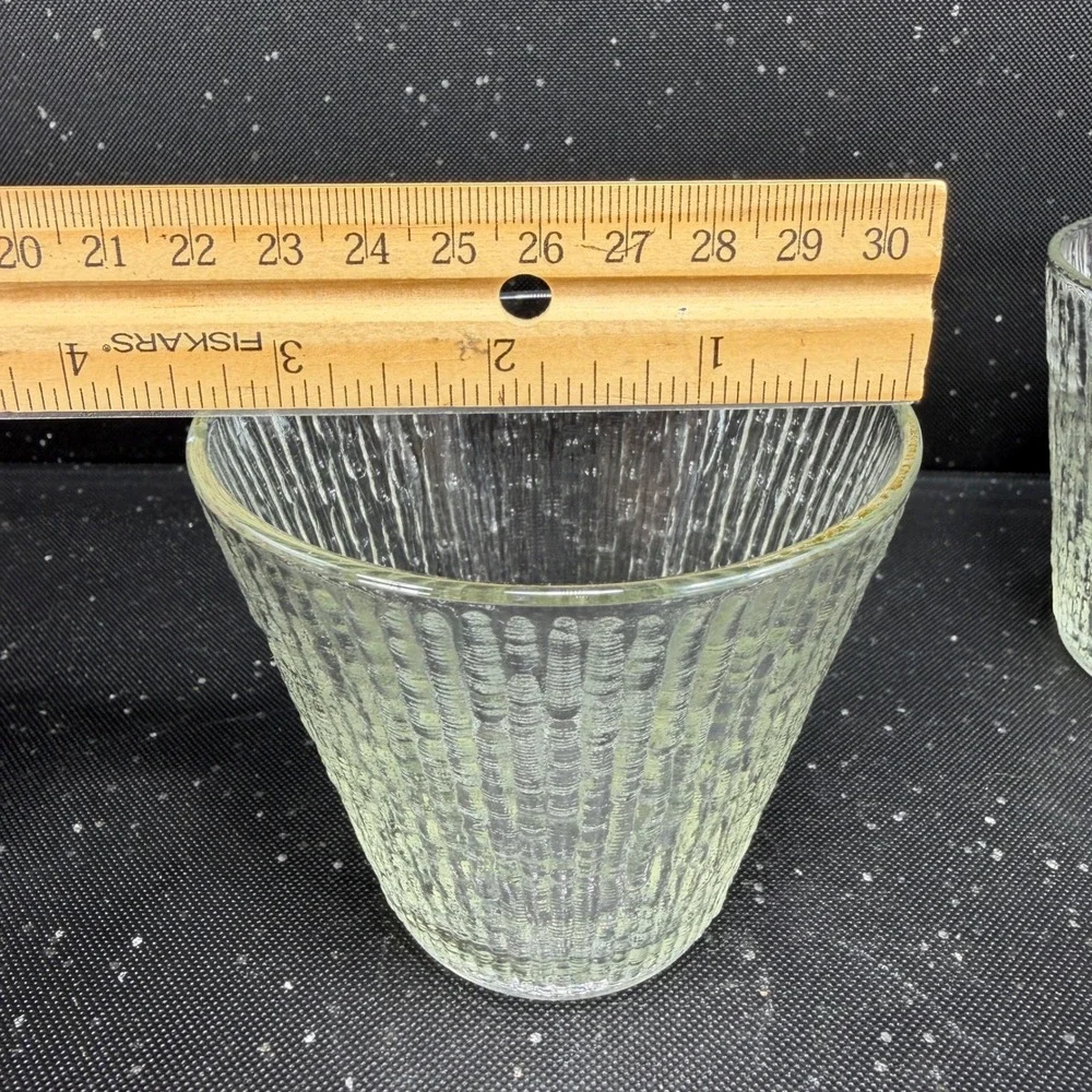 Jeanette Finlandia Tree Bark Clear Textured Glass Tumblers Set of 2 MCM 3in